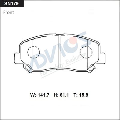 Комплект тормозных колодок, дисковый тормоз ADVICS SN179 для DODGE DART