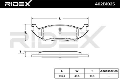 комплект спирачно феродо, дискови спирачки RIDEX 402B1025