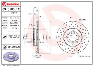 Тормозной диск BREMBO 09.5166.1X для VW GOL