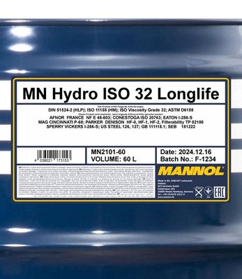 Hydraulolja ISO 32 Longlife 60 Liter MANNOL MN2101-60