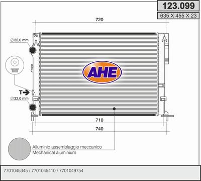 AHE 123.099 Радиатор охлаждения двигателя  для RENAULT LAGUNA (Рено Лагуна)
