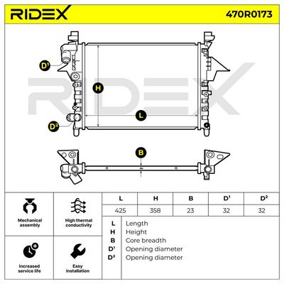 радиатор, охлаждане на двигателя RIDEX 470R0173