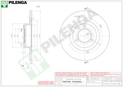 Тормозной диск PILENGA 5083 для RENAULT 14