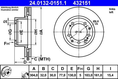 Тормозной диск ATE 24.0132-0151.1 для PORSCHE 944