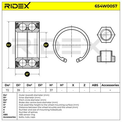 комплект колесен лагер RIDEX 654W0057