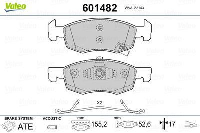 Комплект тормозных колодок, дисковый тормоз VALEO 601482 для OPEL CORSA