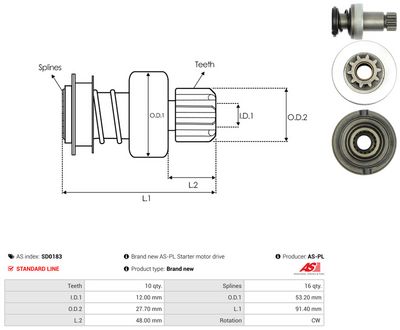 Volnoběžný převod, startér AS-PL SD0183