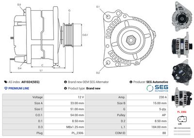 GENERATOR / ALTERNATOR AS-PL A01024SEG 4