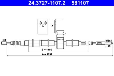 Тросик, cтояночный тормоз ATE 24.3727-1107.2 для SAAB 9000