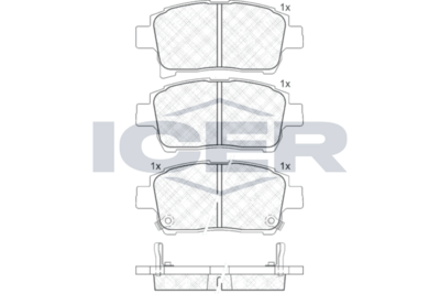 комплект спирачно феродо, дискови спирачки ICER