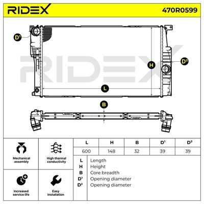 радиатор, охлаждане на двигателя RIDEX 470R0599