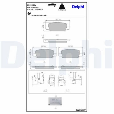BREMSBELAGSATZ SCHEIBENBREMSE DELPHI LP5034EV 2