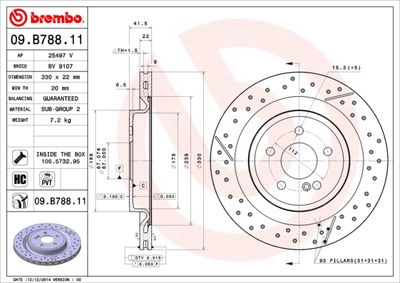 Тормозной диск BREMBO 09.B788.11 для MERCEDES-BENZ SLC