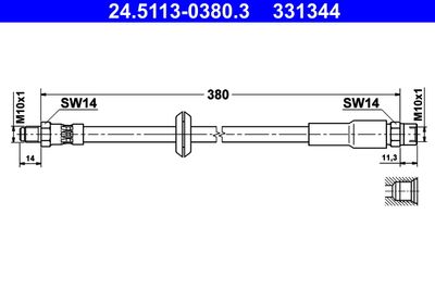 Тормозной шланг ATE 24.5113-0380.3 для AUDI QUATTRO