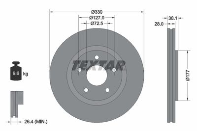 TEXTAR 92278903 Тормозные диски  для LANCIA VOYAGER (Лансиа Воягер)