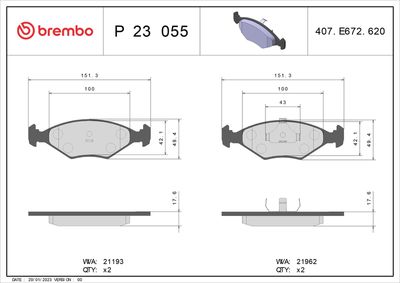 Brake Pad Set, disc brake P 23 055