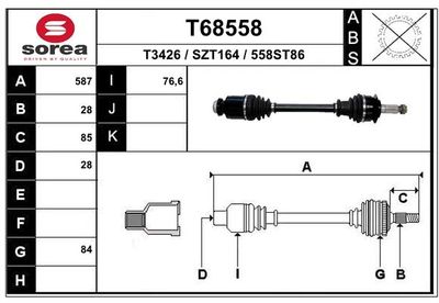 EAI T68558 Полуось в сборе  для SUZUKI SX4 (EY, GY) 2.0 DDiS (RW 420D)