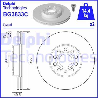 Тормозной диск DELPHI BG3833C для VW TAOS
