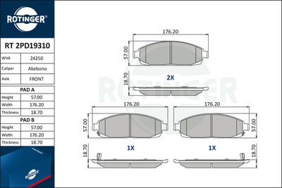 Комплект тормозных колодок, дисковый тормоз ROTINGER RT 2PD19310 для JEEP COMMANDER
