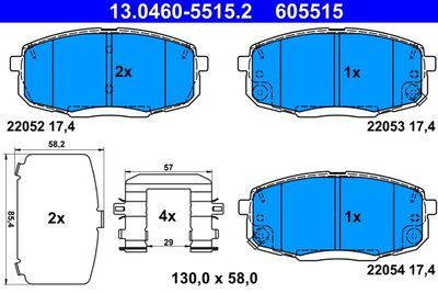 Комплект тормозных колодок, дисковый тормоз ATE 13.0460-5515.2 для HYUNDAI KONA