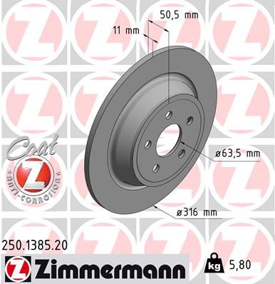 Тормозной диск ZIMMERMANN 250.1385.20 для FORD USA EDGE