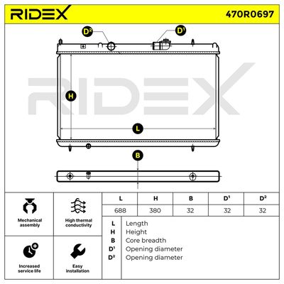 радиатор, охлаждане на двигателя RIDEX 470R0697