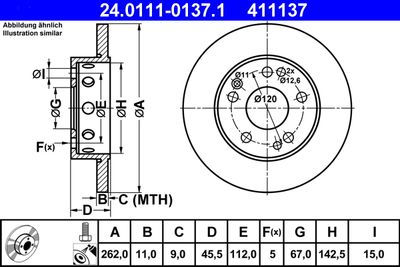 Тормозной диск ATE 24.0111-0137.1 для MERCEDES-BENZ 190