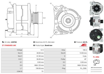 GENERATOR / ALTERNATOR AS-PL A3576S 4