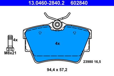 Комплект тормозных колодок, дисковый тормоз ATE 13.0460-2840.2 для NISSAN NV300