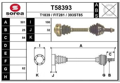 Приводной вал EAI T58393 для FIAT IDEA