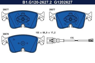 Zestaw klocków hamulcowych, hamulce tarczowe GALFER B1.G120-2627.2