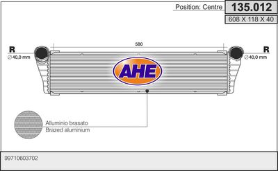 AHE 135.012 Радиатор охлаждения двигателя  для PORSCHE CAYMAN (Порш Каман)