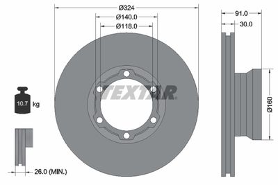 Тормозной диск TEXTAR 93087600 для MERCEDES-BENZ T2/LN1