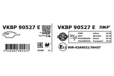 Комплект тормозных колодок, дисковый тормоз VKBP 90527 E