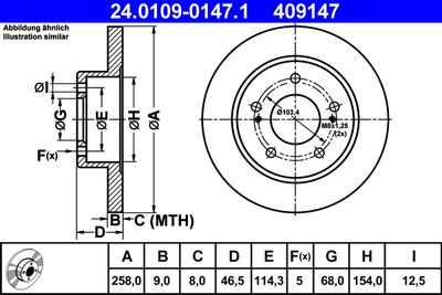 Тормозной диск ATE 24.0109-0147.1 для NISSAN 200SX