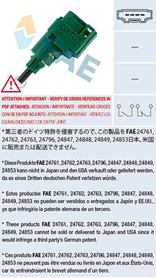 FAE 24762 Выключатель стоп-сигнала  для SEAT CORDOBA (Сеат Кордоба)