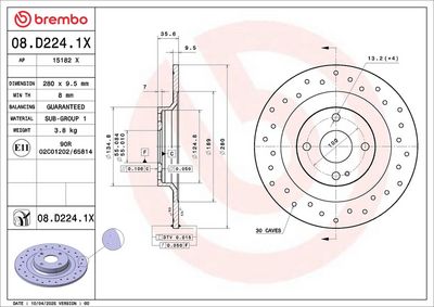 BREMSSCHEIBE BREMBO 08D2241X 1