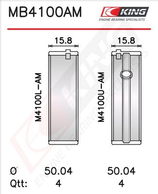 Комплект черупки на лагера на коляновия вал KING MB4100AM0.5