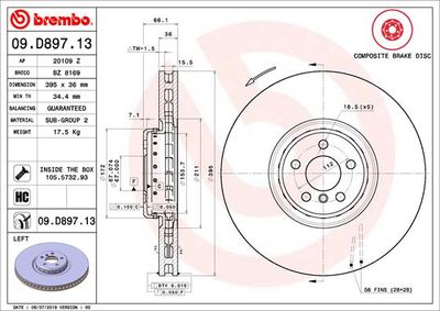 Тормозной диск BREMBO 09.D897.13 для ROLLS-ROYCE PHANTOM