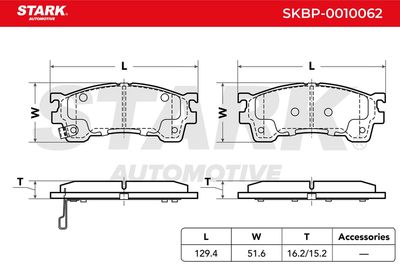 комплект спирачно феродо, дискови спирачки STARK SKBP-0010062