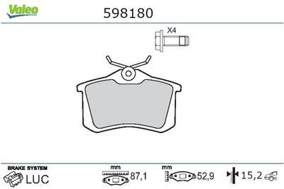Комплект тормозных колодок, дисковый тормоз VALEO 598180 для VW QUANTUM