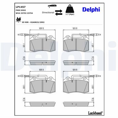 комплект спирачно феродо, дискови спирачки DELPHI
