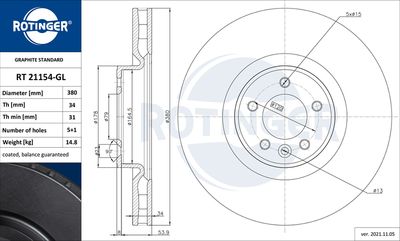 Tarcza hamulcowa ROTINGER RT 21154-GL