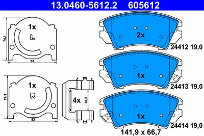 Комплект тормозных колодок, дисковый тормоз ATE 13.0460-5612.2 для CHEVROLET MALIBU