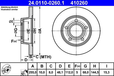 Тормозной диск ATE 24.0110-0260.1 для AUDI ALLROAD