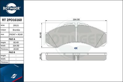 Zestaw klocków hamulcowych, hamulce tarczowe ROTINGER RT 2PD16160