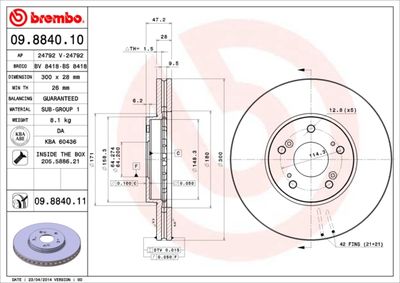 Тормозной диск BREMBO 09.8840.10 для ACURA TSX