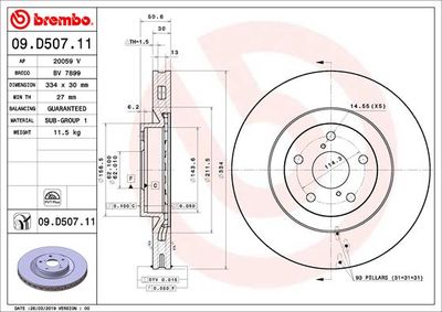 Тормозной диск BREMBO 09.D507.11 для LEXUS RC