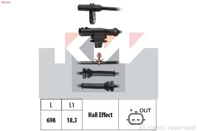 Czujnik, prędkość obrotowa koła KW 460 251