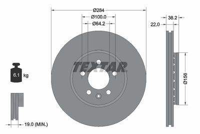 Тормозной диск TEXTAR 92103400 для ROVER 75